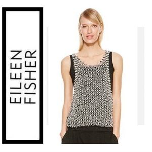 Eileen Fisher Tufted Woven B/W Cotton Top Tank $158 NWT